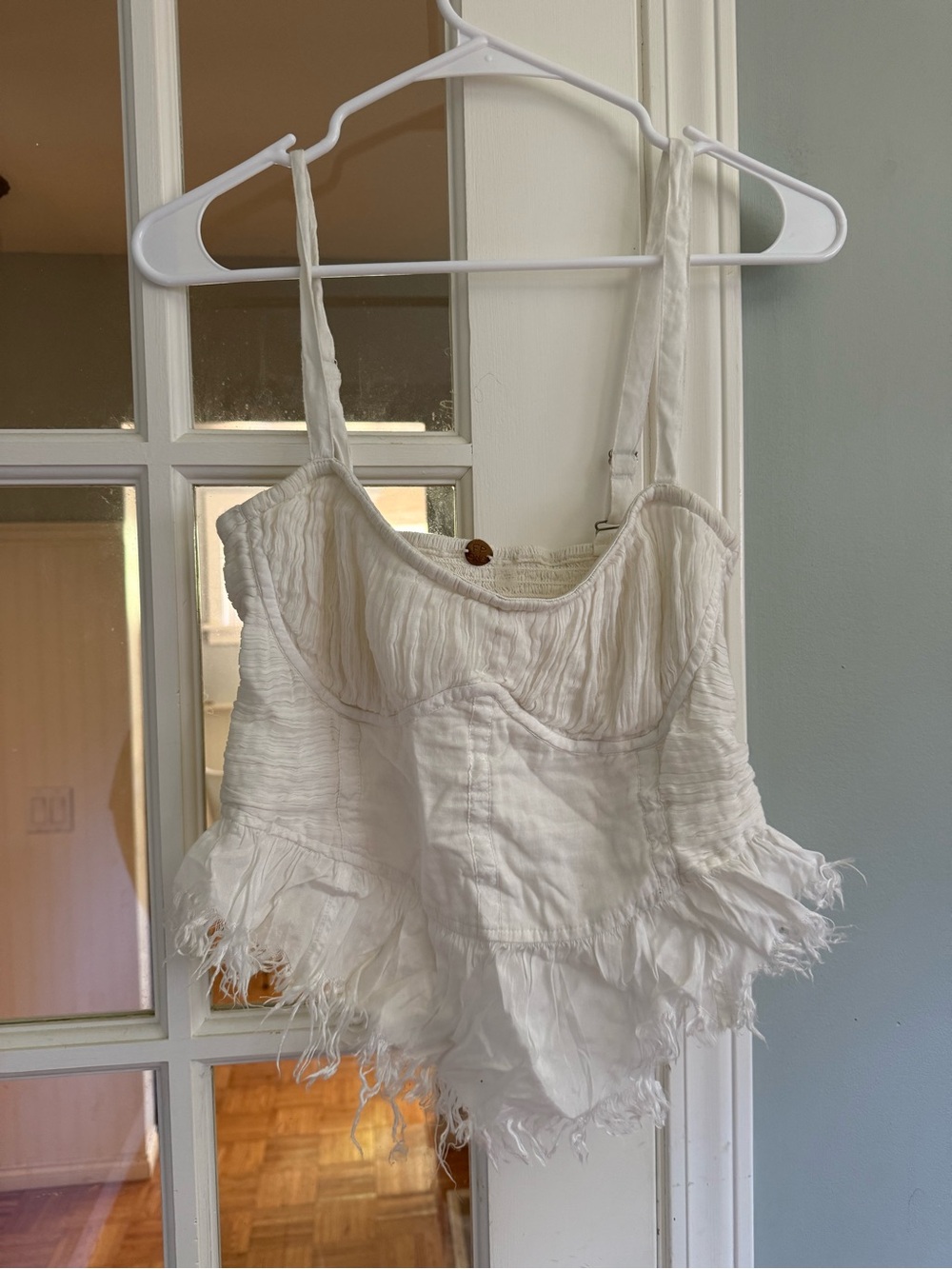 Free People Cream Ruffled Cotton Camisole